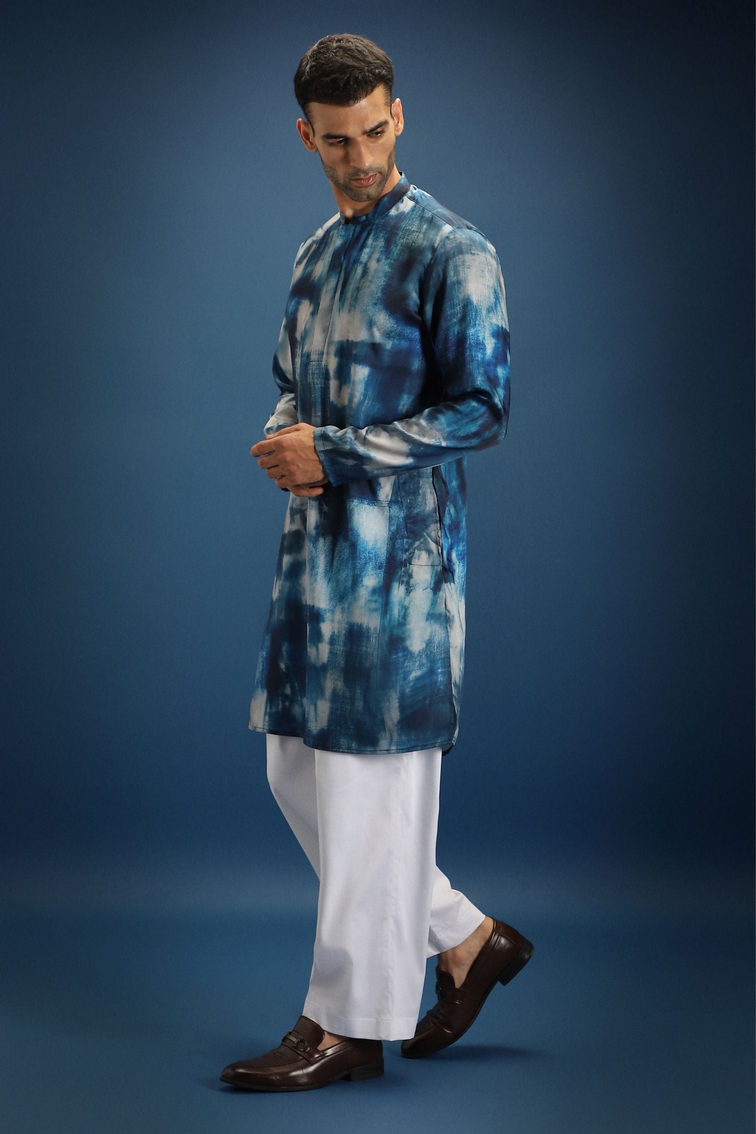 Denim Print Designer Kurta - Blue