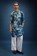 Denim Print Designer Kurta - Blue