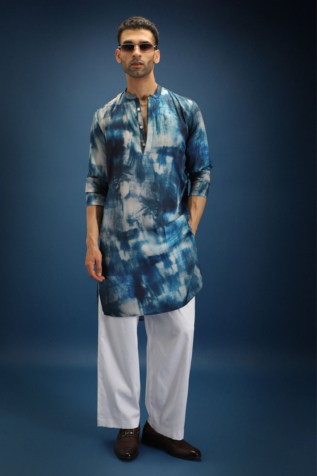 Denim Print Designer Kurta - Blue