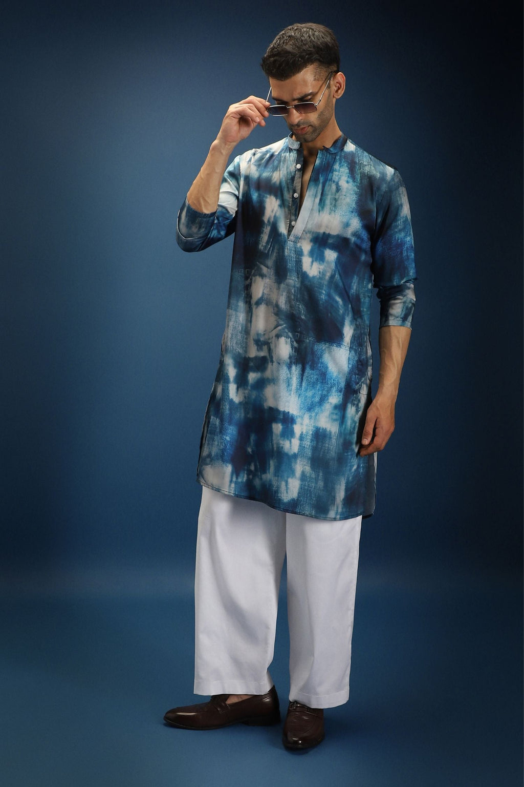 Denim Print Designer Kurta - Blue