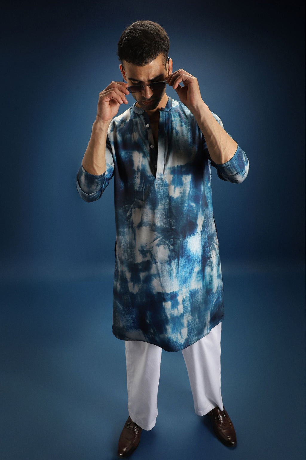 Denim Print Designer Kurta - Blue