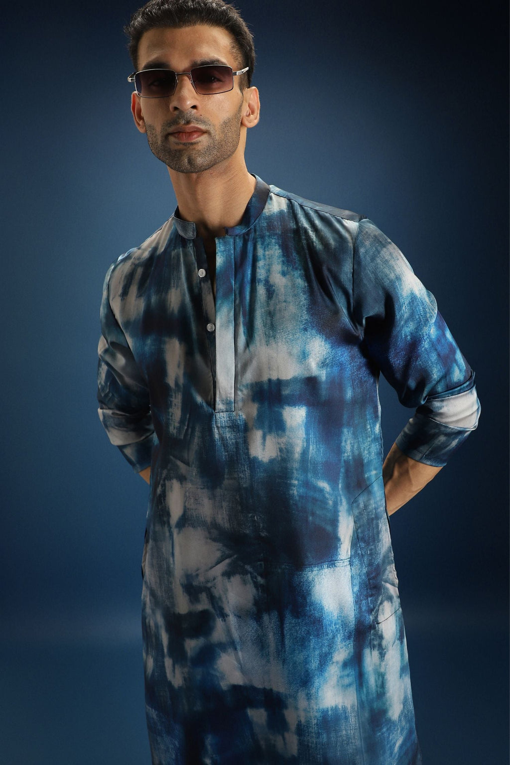 Denim Print Designer Kurta - Blue