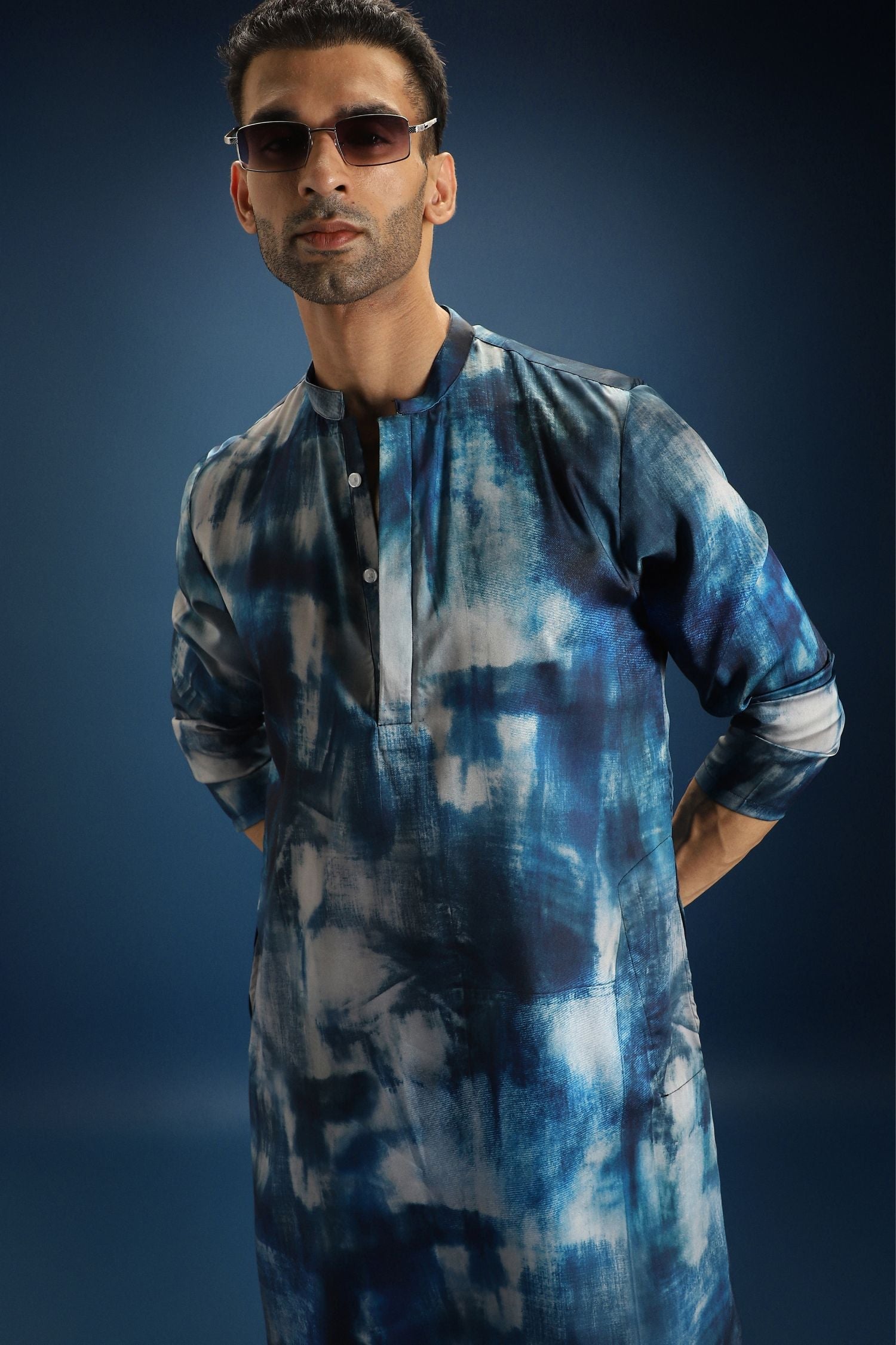 Denim Print Designer Kurta - Blue