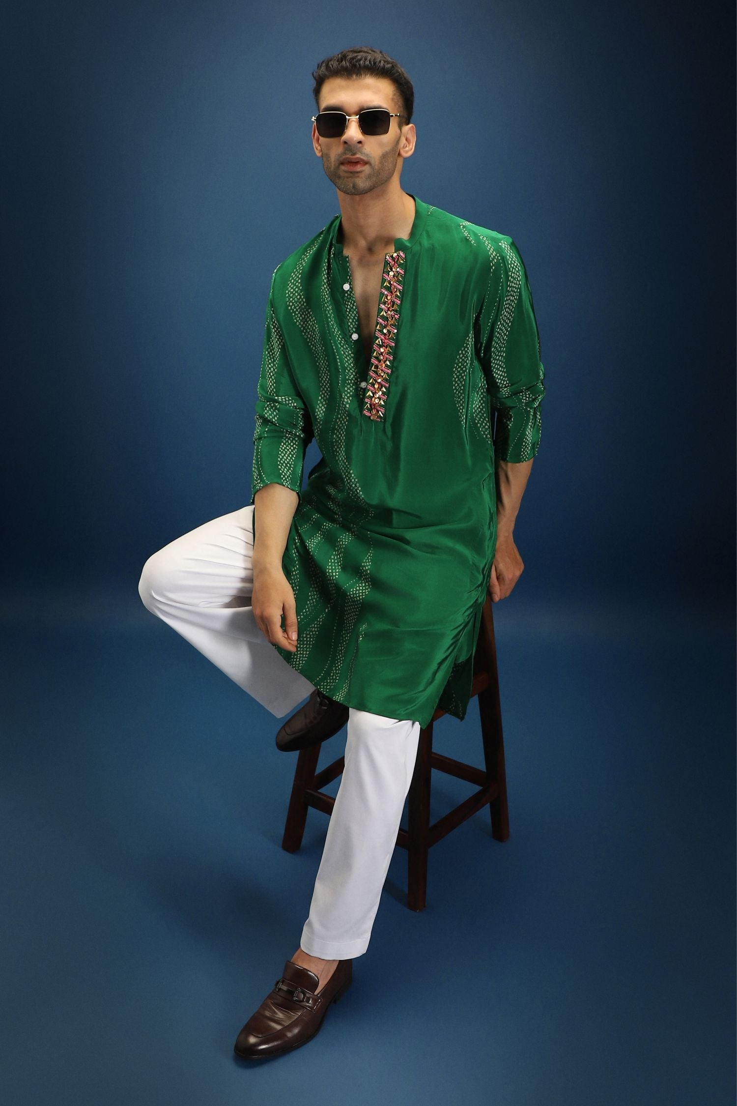 Green Bandhani Kurta - Green