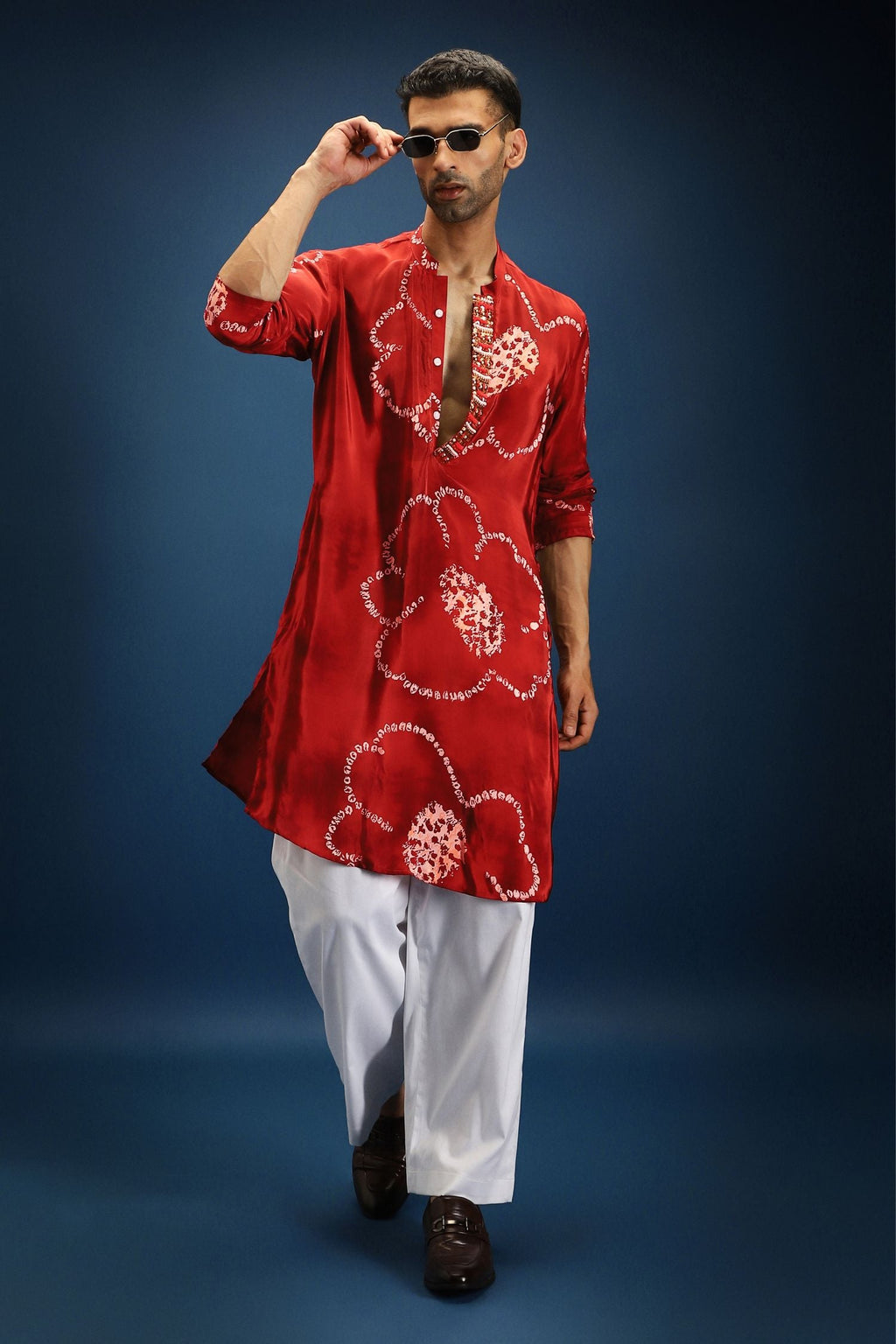 Red Flower Bandhani Kurta - Red