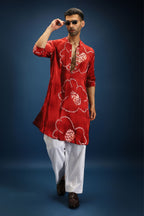 Red Flower Bandhani Kurta - Red
