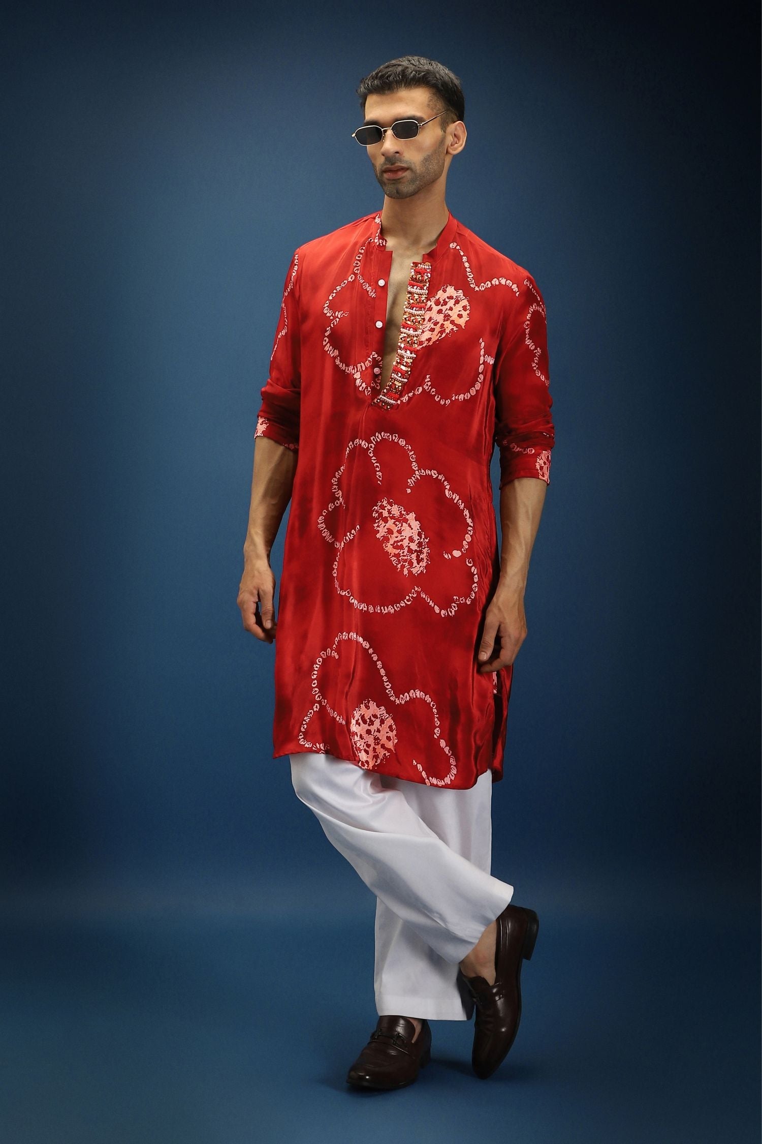 Red Flower Bandhani Kurta - Red