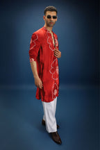 Red Flower Bandhani Kurta - Red