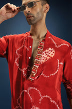 Red Flower Bandhani Kurta - Red