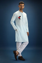 Song Bird Hand Embroidered Designer Kurta - Sky Blue