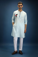 Song Bird Hand Embroidered Designer Kurta - Sky Blue