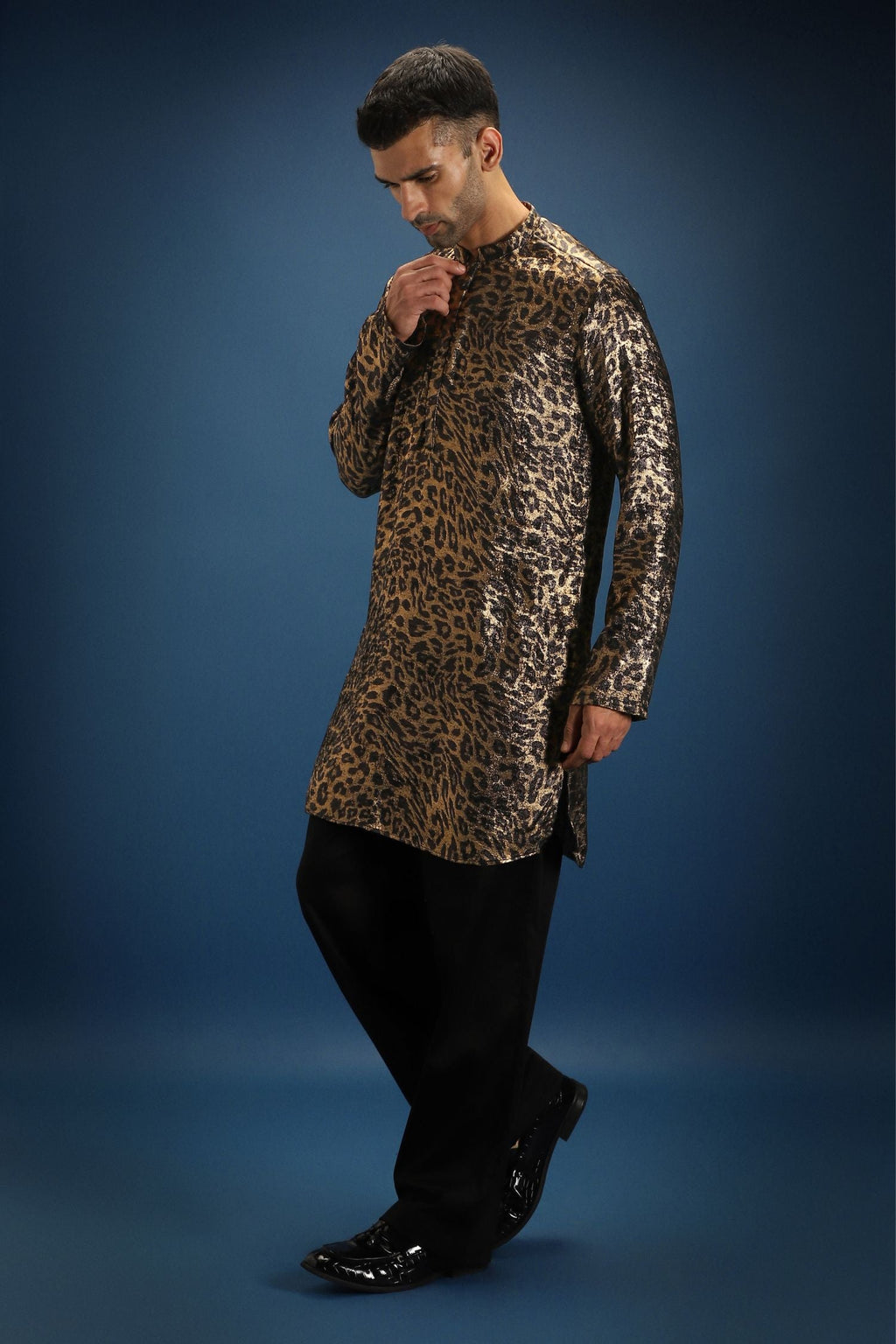 Leopard/Animal Print Designer Kurta - Black