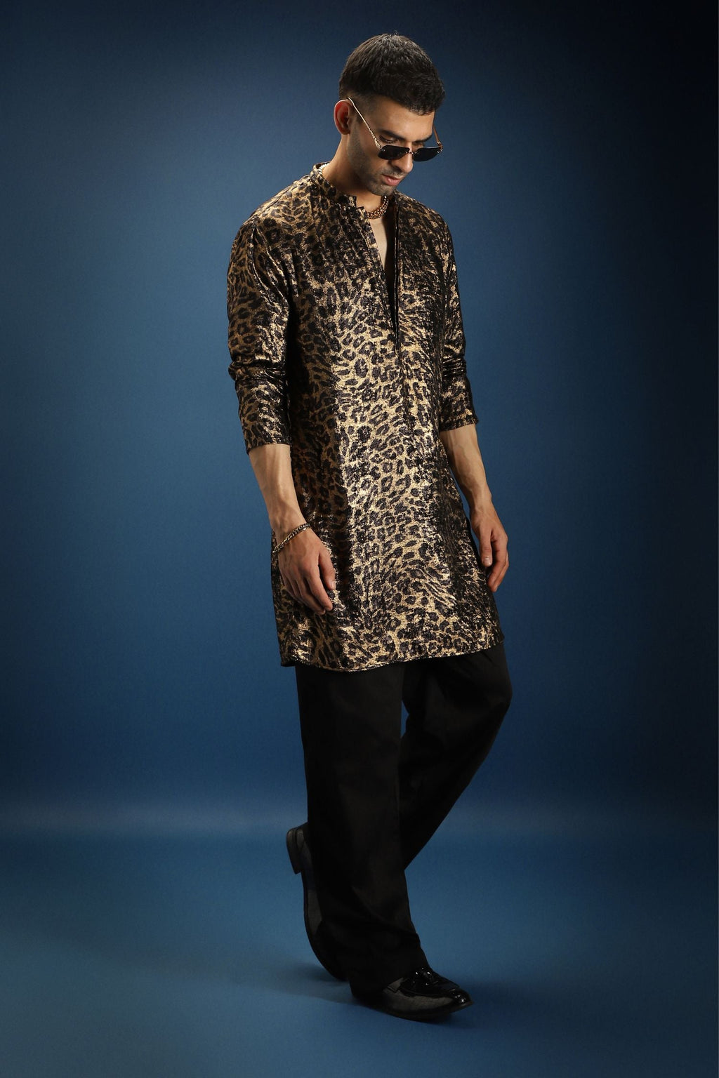 Leopard/Animal Print Designer Kurta - Black