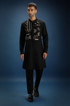 Jaguar Palace Hand Embroidered Designer Kurta - Black