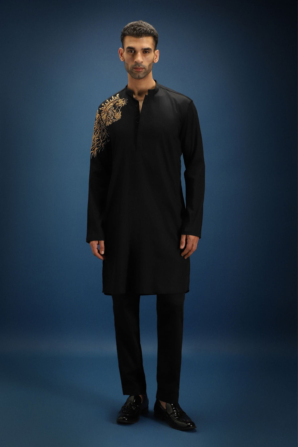 Narasimha Hand Embroidered Designer Kurta - Black