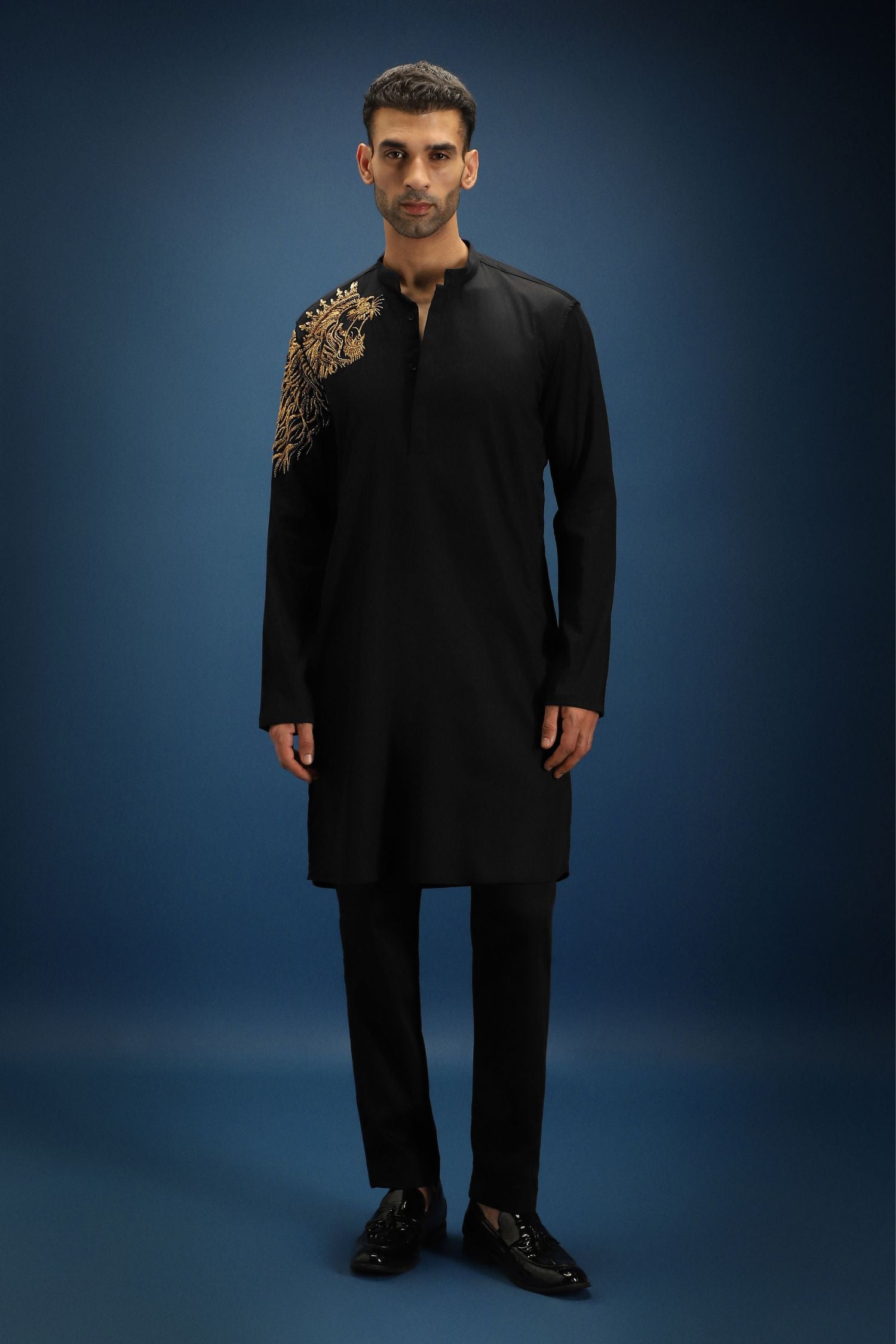 Narasimha Hand Embroidered Designer Kurta - Black