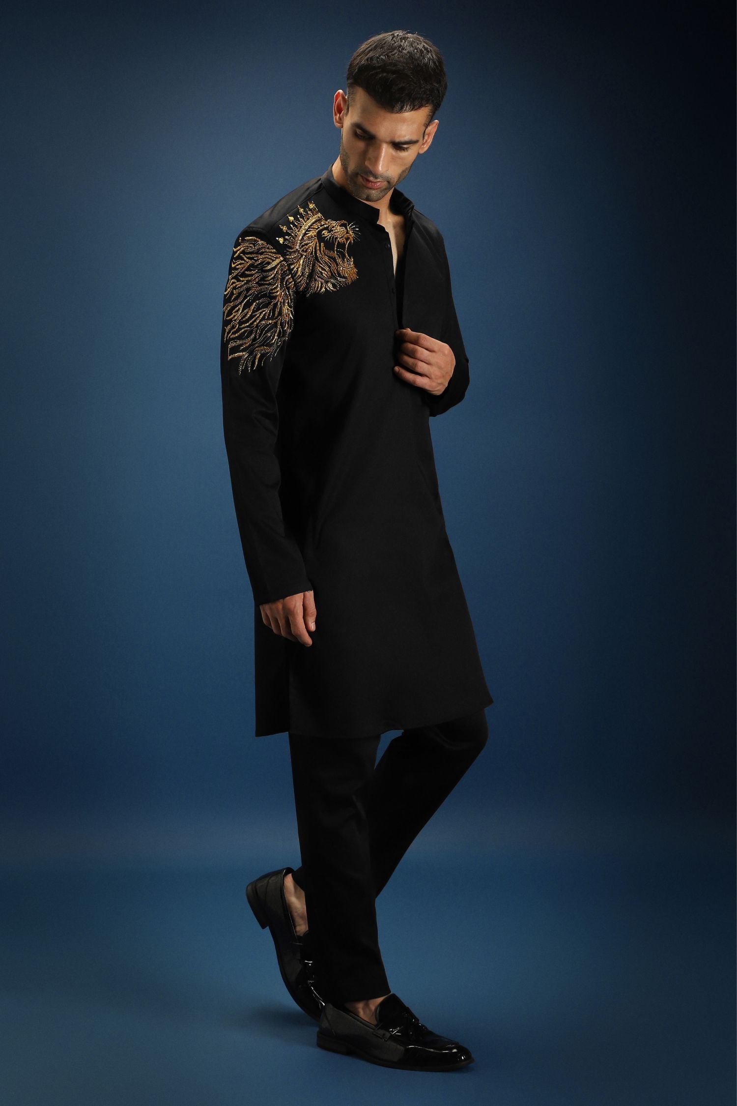 Narasimha Hand Embroidered Designer Kurta - Black