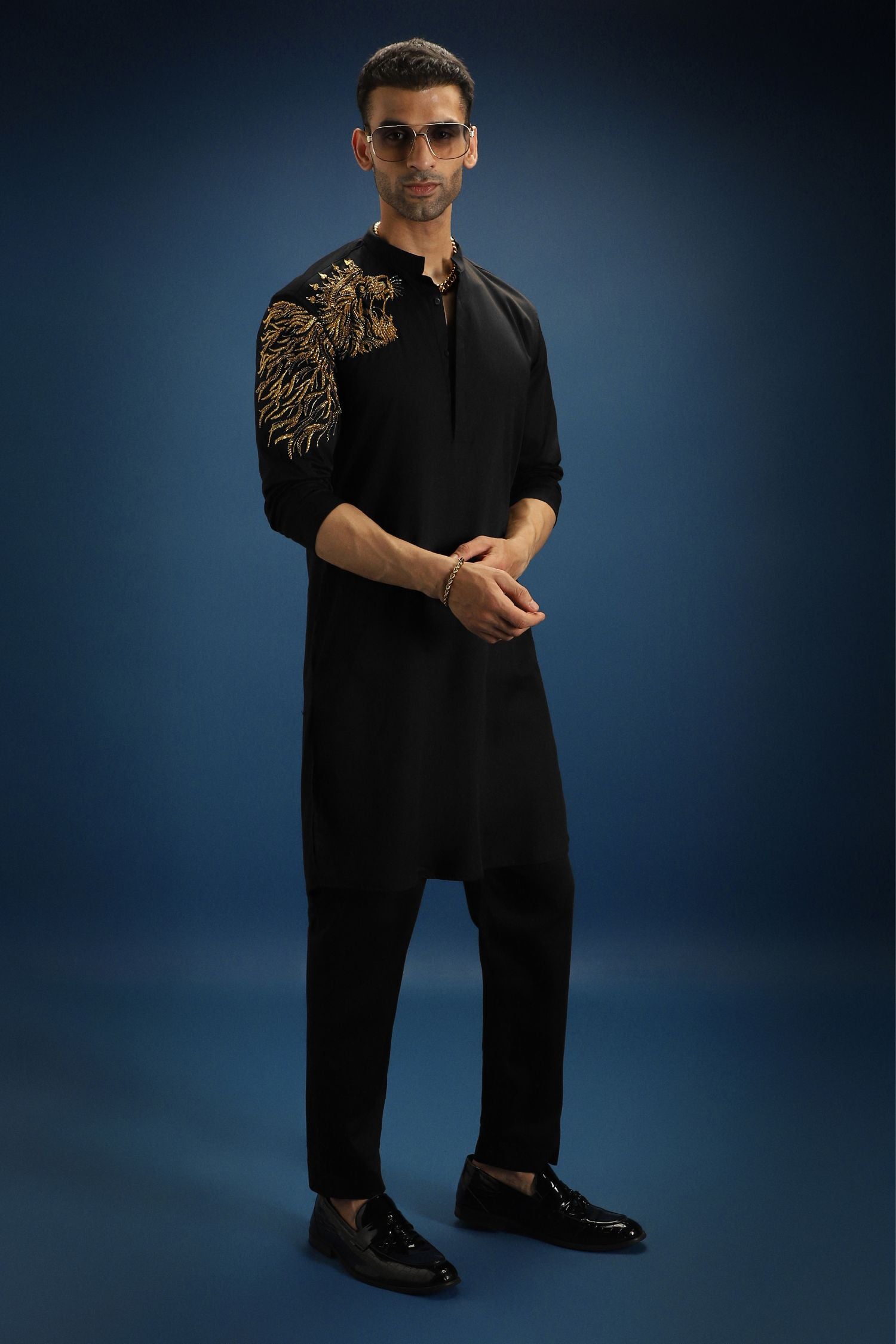 Narasimha Hand Embroidered Designer Kurta - Black