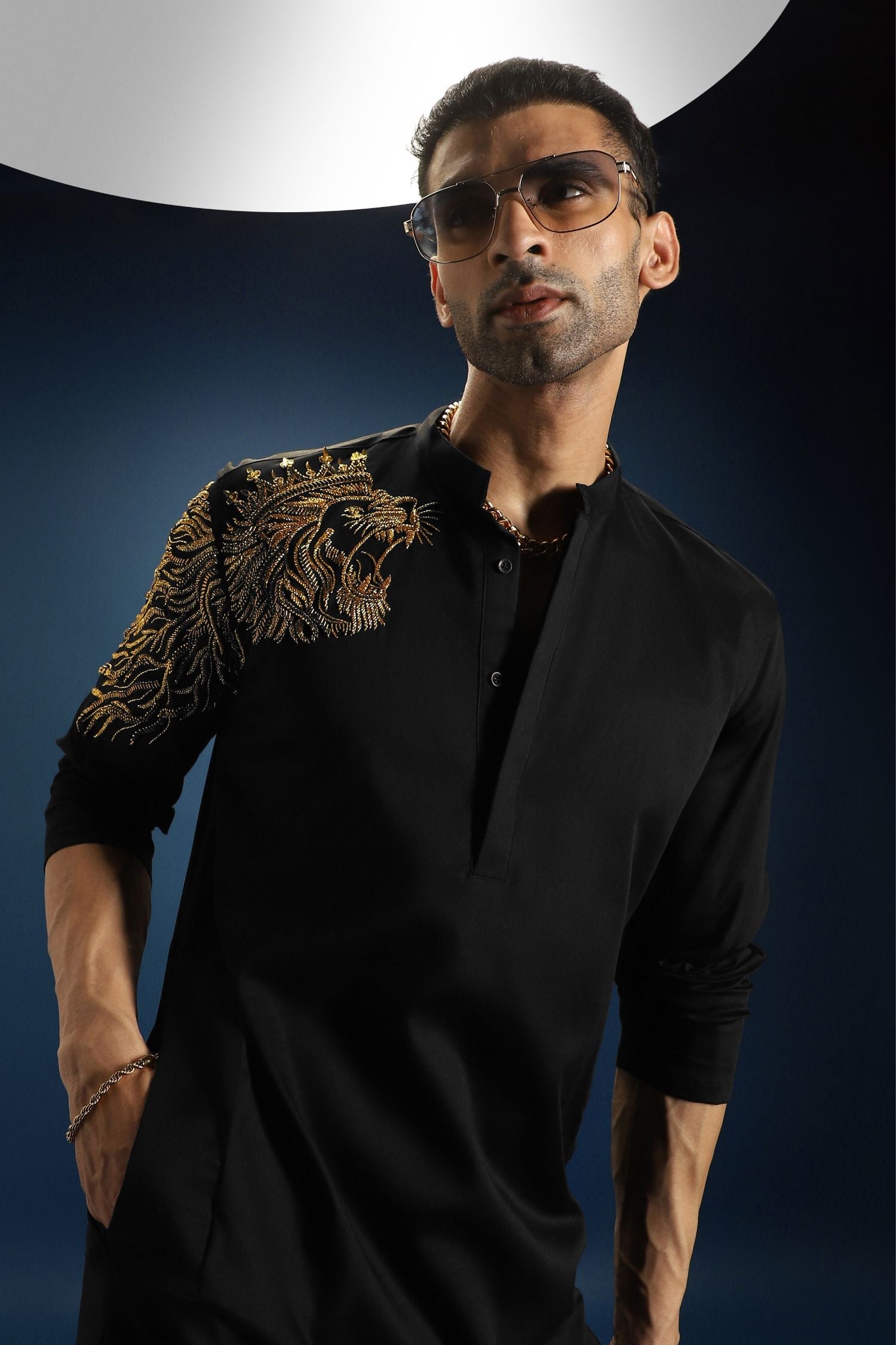 Narasimha Hand Embroidered Designer Kurta - Black