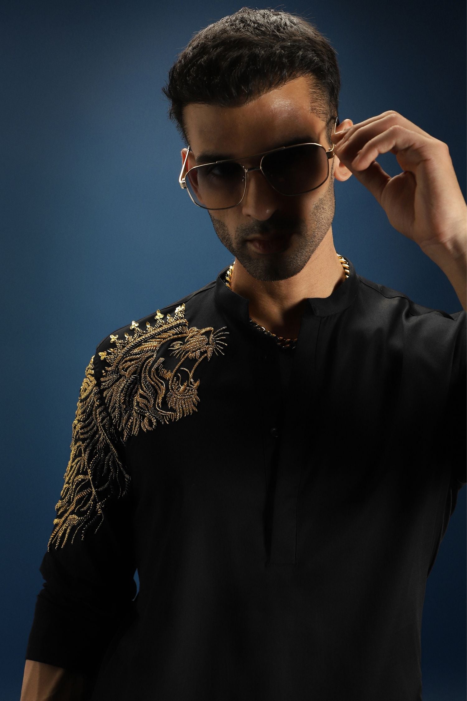 Narasimha Hand Embroidered Designer Kurta - Black