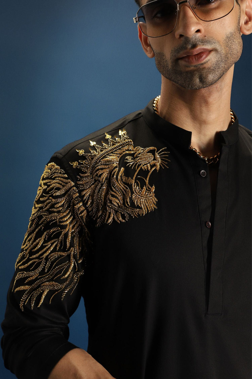 Narasimha Hand Embroidered Designer Kurta - Black