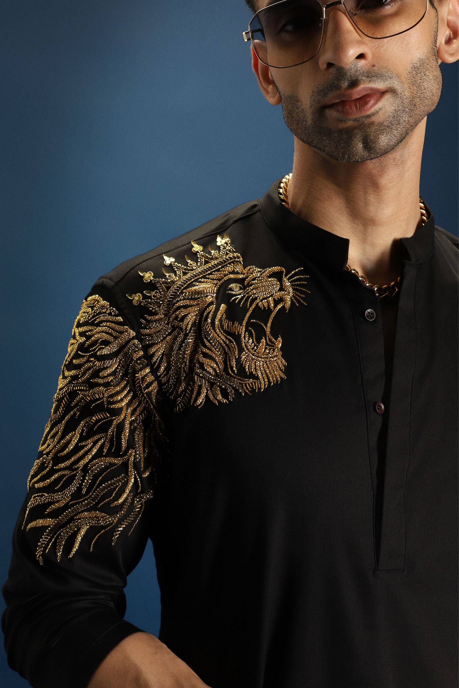 Narasimha Hand Embroidered Designer Kurta - Black