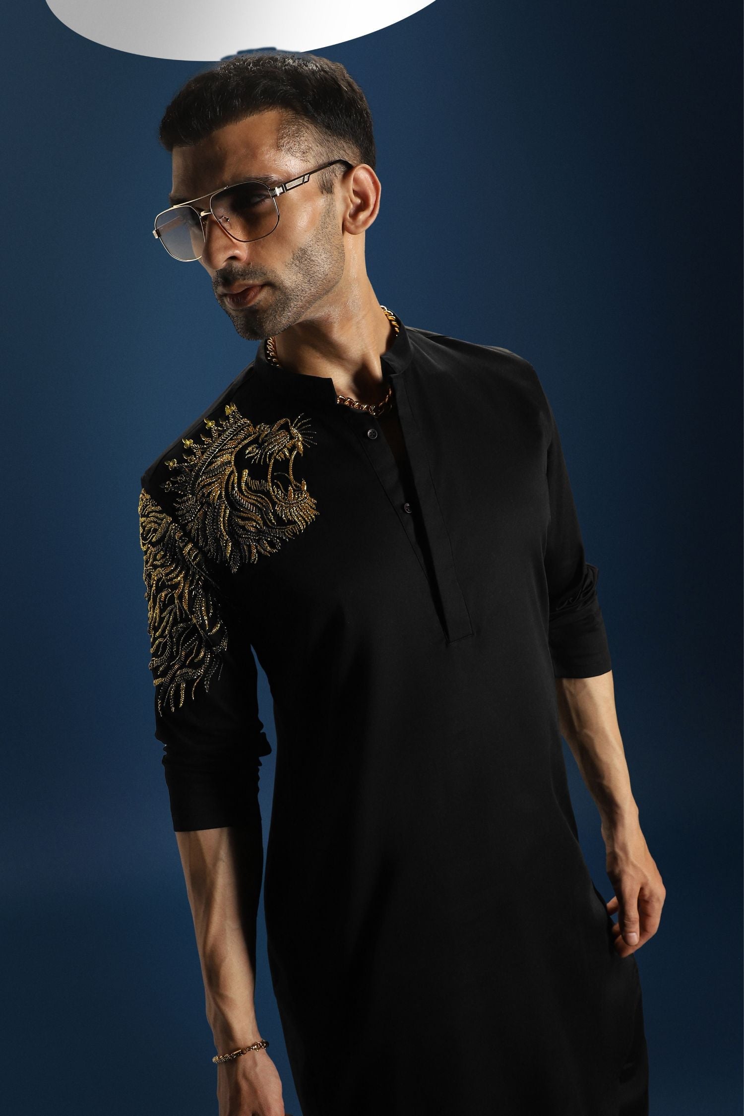 Narasimha Hand Embroidered Designer Kurta - Black