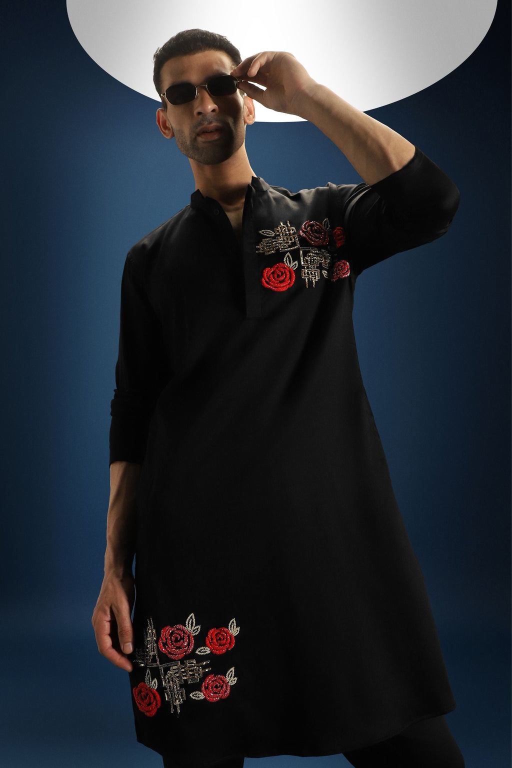 Rosette Hand Embroidered Designer Kurta - Black