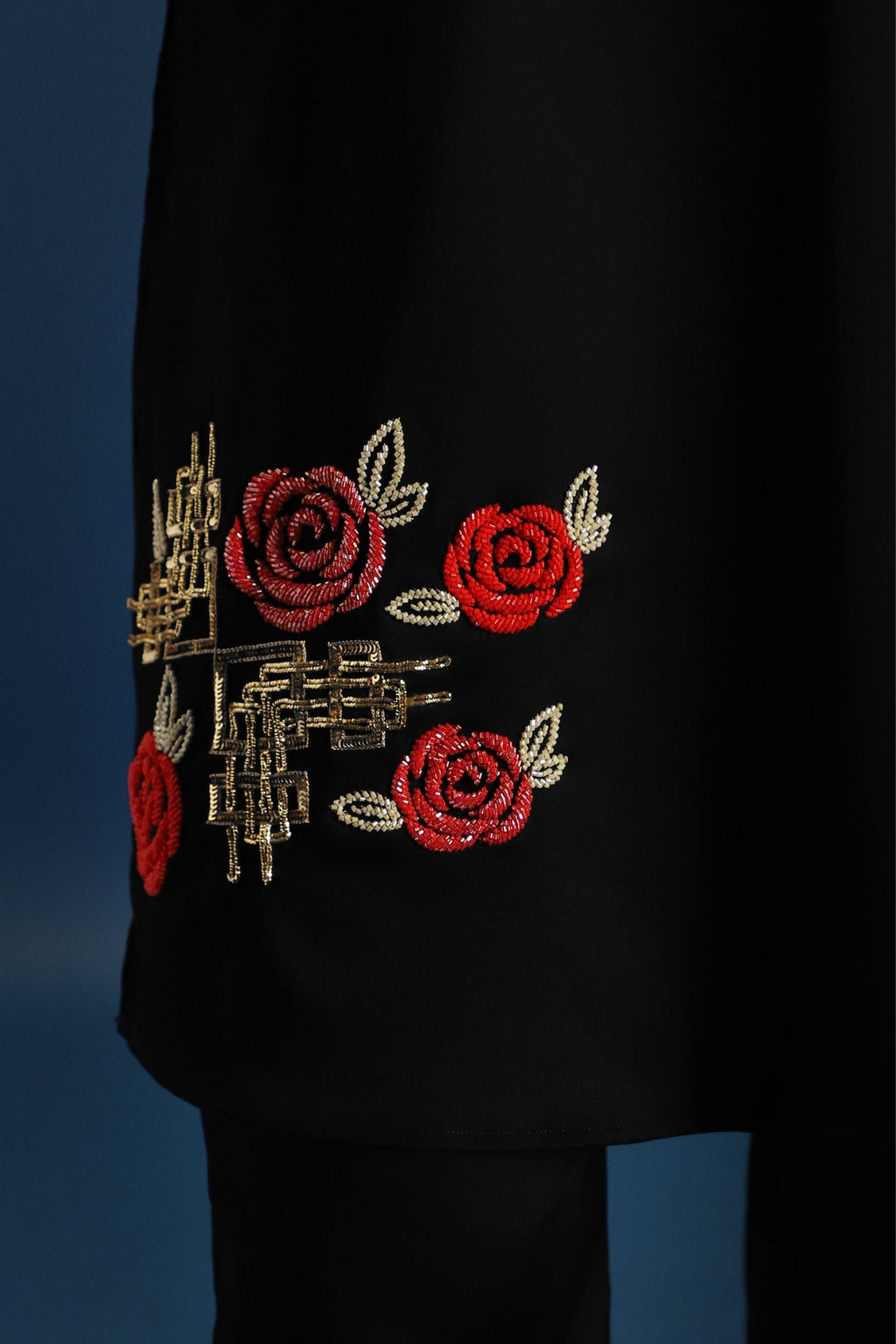 Rosette Hand Embroidered Designer Kurta - Black