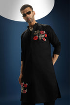 Rosette Hand Embroidered Designer Kurta - Black