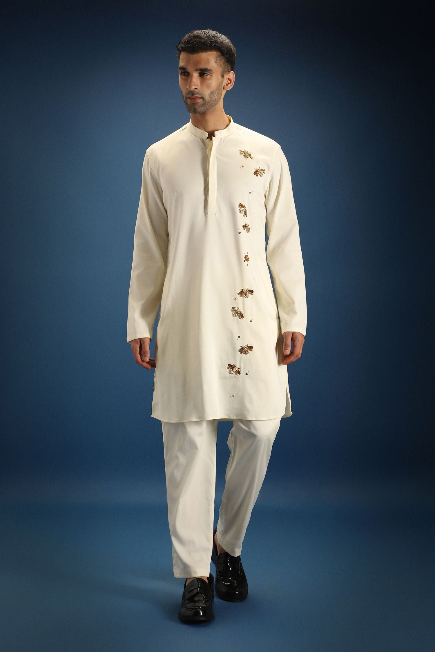 BumbleBee Hand Embroidered Designer Kurta - Ivory