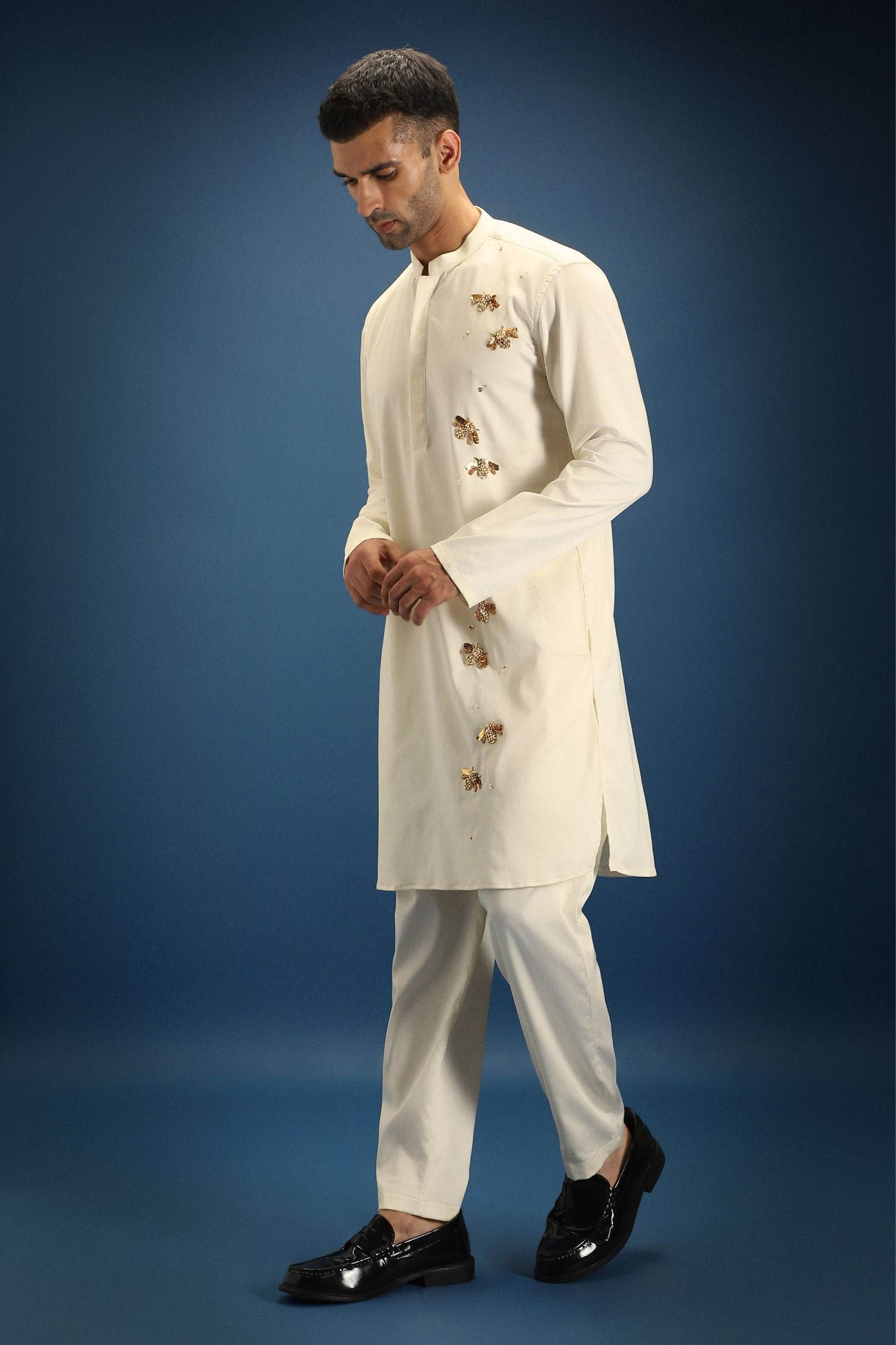 BumbleBee Hand Embroidered Designer Kurta - Ivory