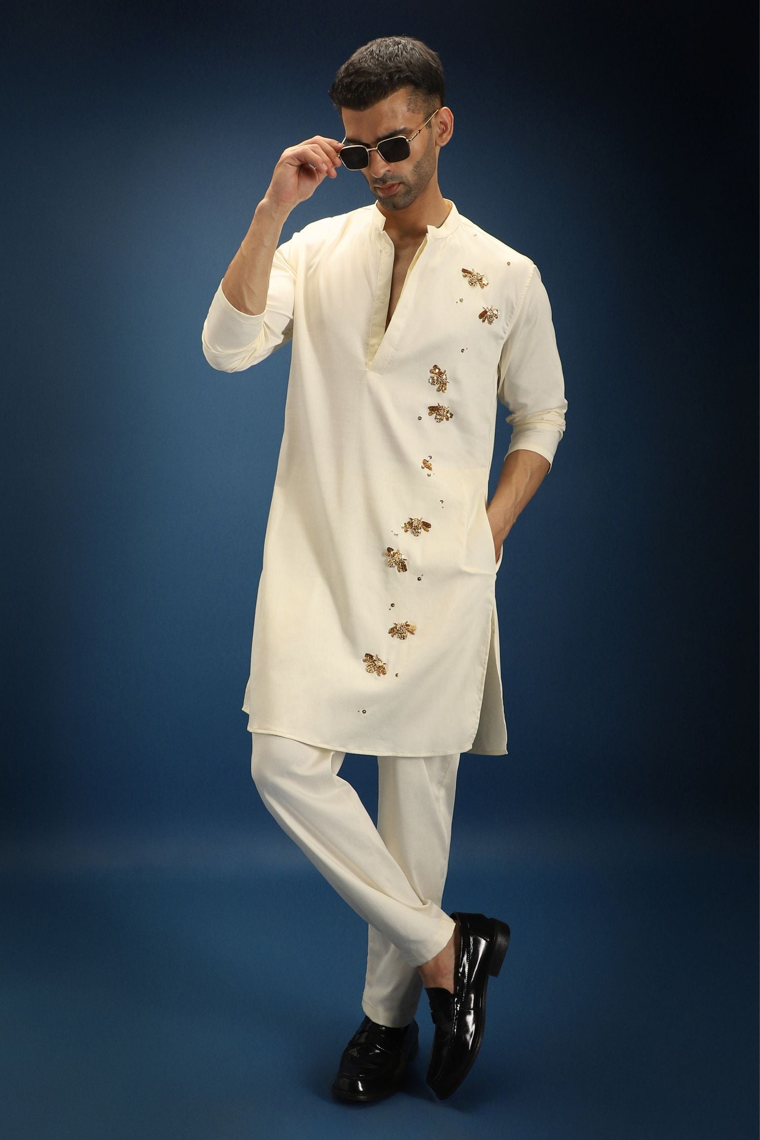 BumbleBee Hand Embroidered Designer Kurta - Ivory
