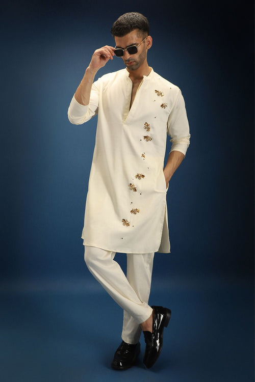 BumbleBee Hand Embroidered Designer Kurta - Ivory