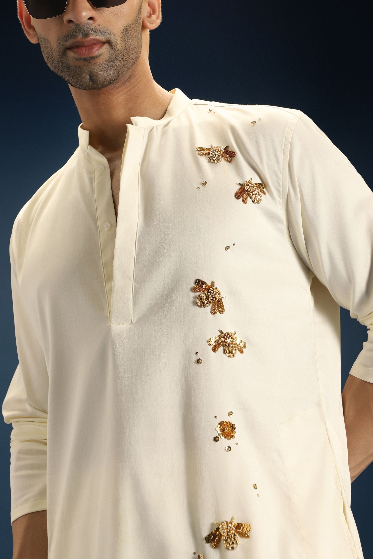 BumbleBee Hand Embroidered Designer Kurta - Ivory