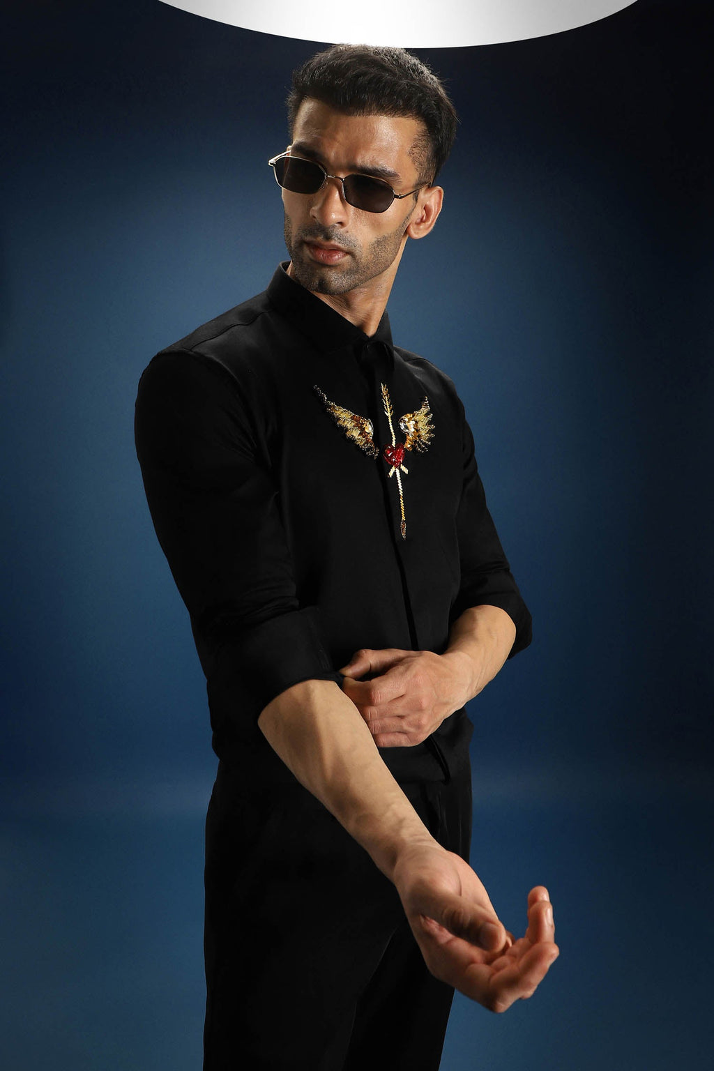 Heart Wing Hand Embroidered Designer Shirt - Black