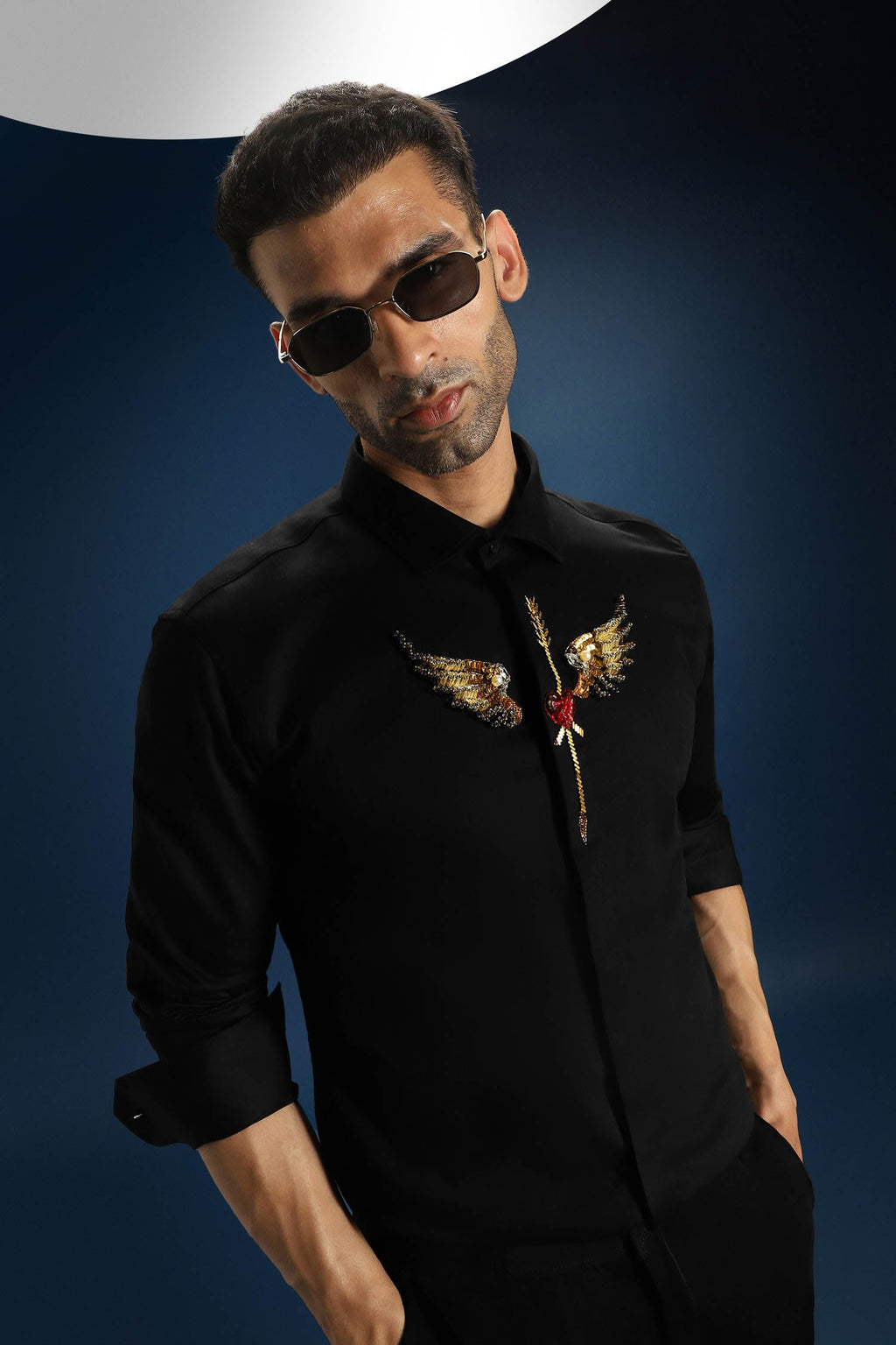Heart Wing Hand Embroidered Designer Shirt - Black
