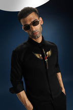 Heart Wing Hand Embroidered Designer Shirt - Black