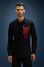 Scorpion Hand Embroidered Designer Shirt - Black