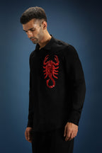 Scorpion Hand Embroidered Designer Shirt - Black