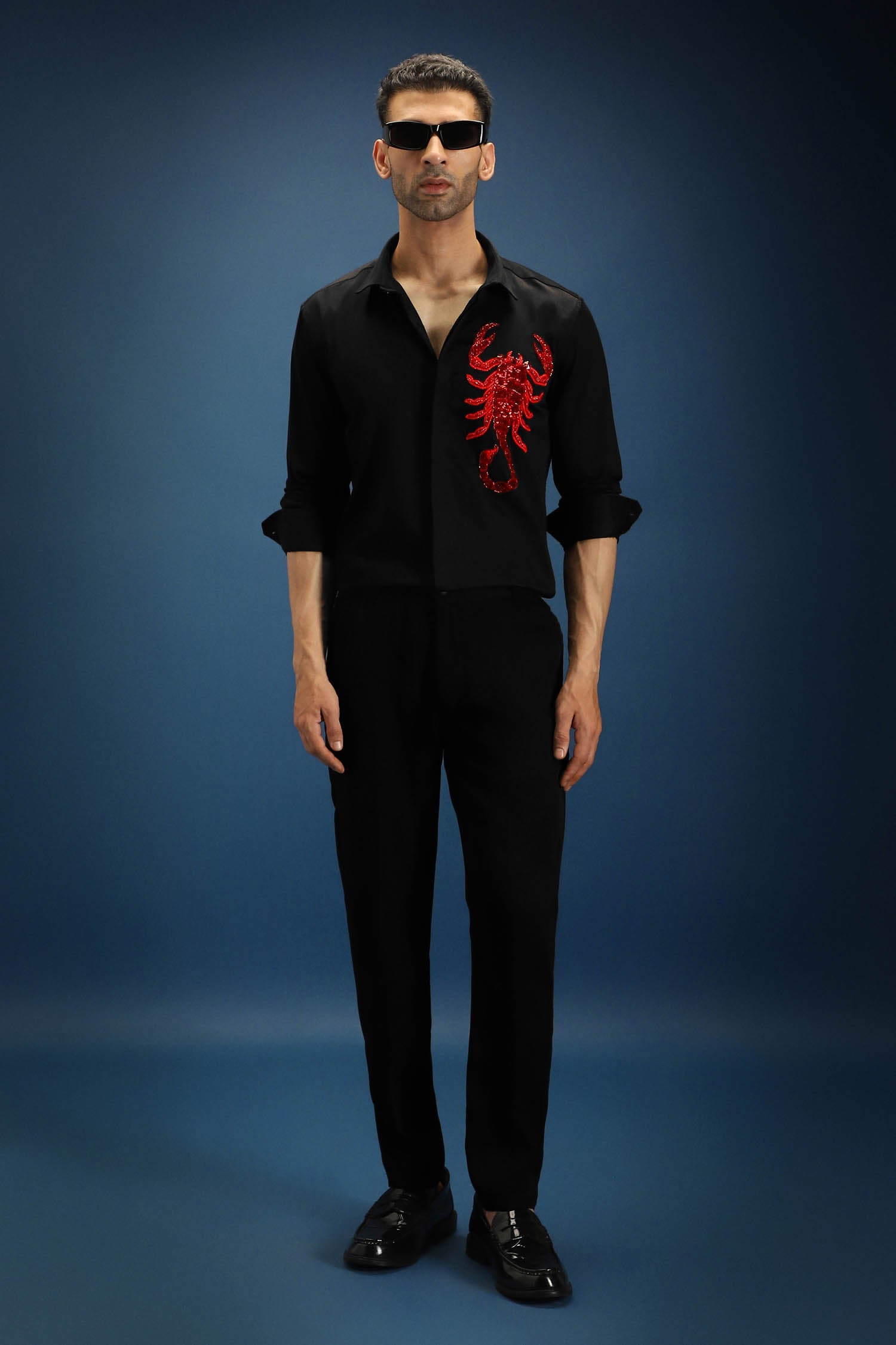 Scorpion Hand Embroidered Designer Shirt - Black