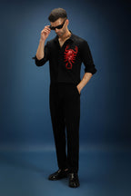 Scorpion Hand Embroidered Designer Shirt - Black