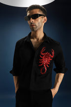 Scorpion Hand Embroidered Designer Shirt - Black