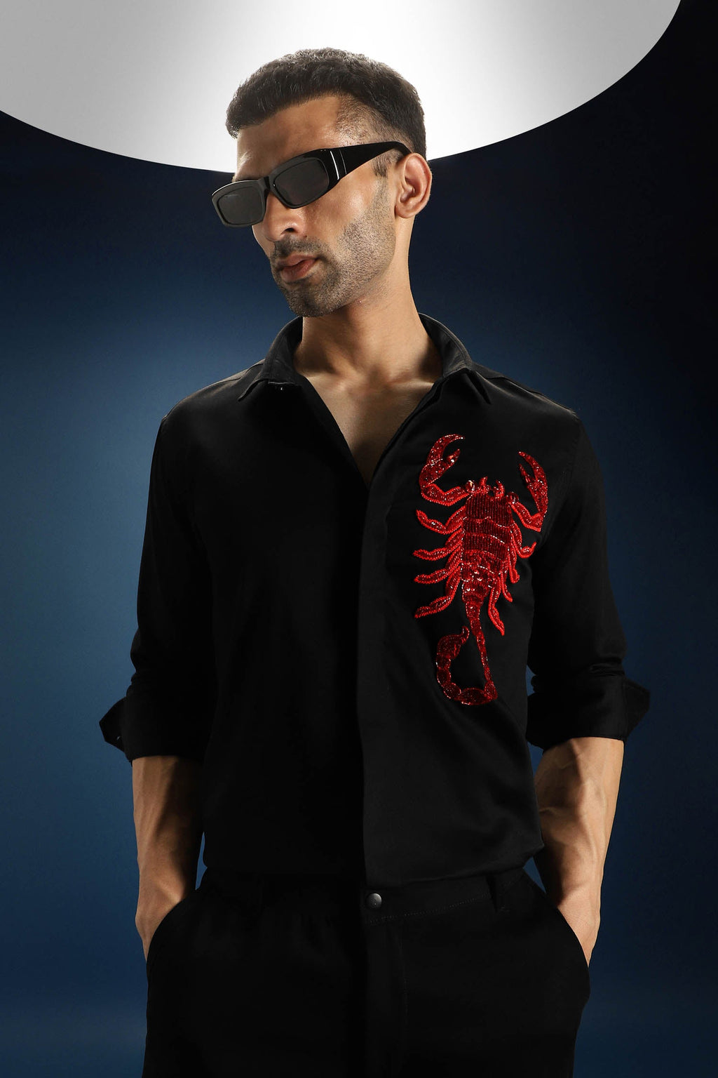 Scorpion Hand Embroidered Designer Shirt - Black
