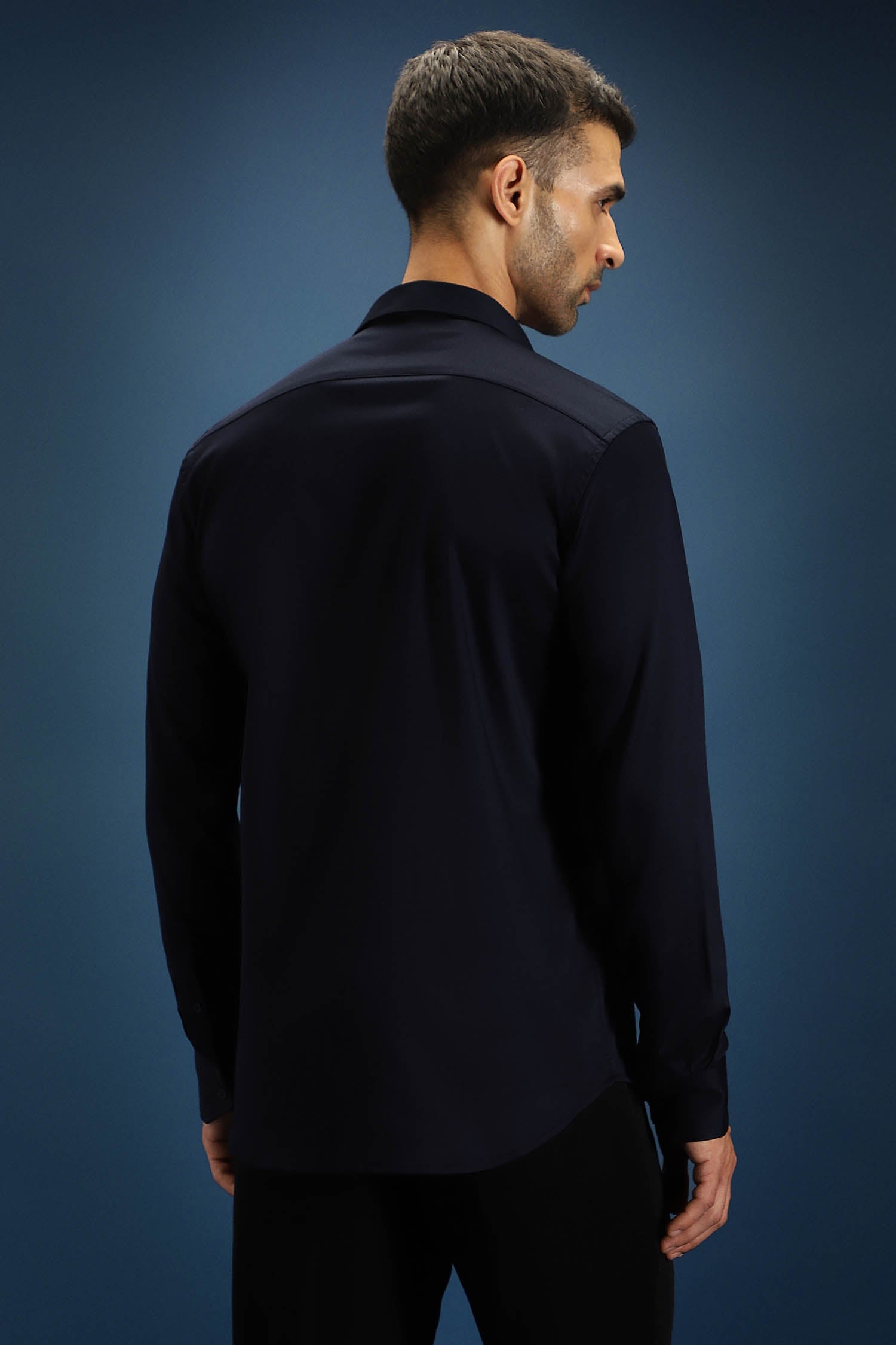 Collar Bumblebee Hand Embroidered Designer Shirt - Navy