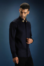Collar Bumblebee Hand Embroidered Designer Shirt - Navy