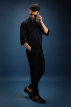 Collar Bumblebee Hand Embroidered Designer Shirt - Navy