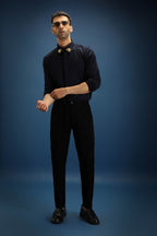 Collar Bumblebee Hand Embroidered Designer Shirt - Navy