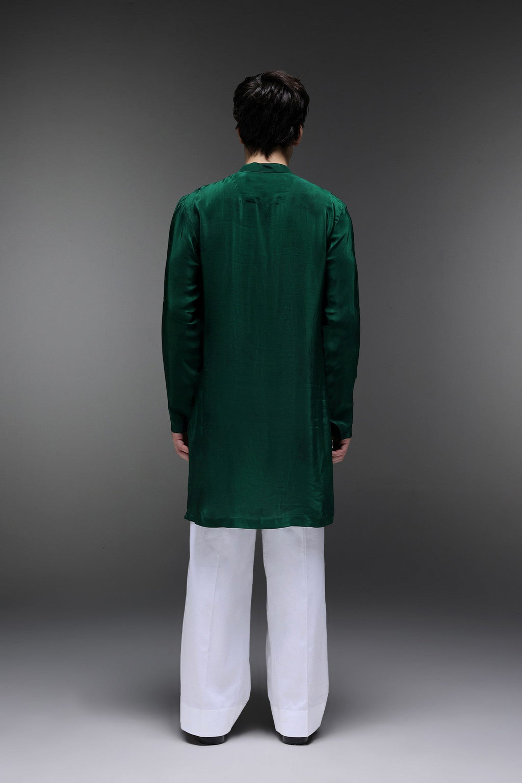 Pearl Heart - Hand Embroidered Designer Kurta - Bottle Green